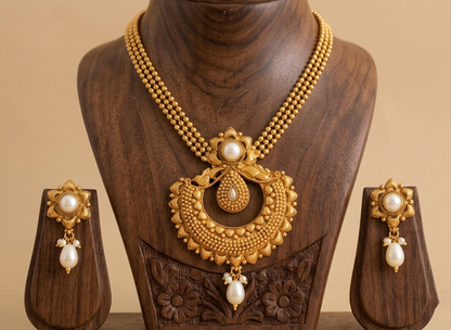 Antique gold tone Multilayer Pearl flower Necklace Set-dj08451