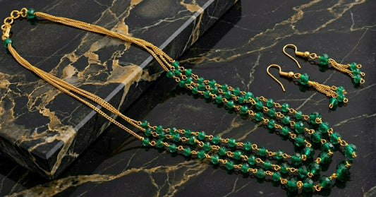 Gold Tone Multilayer Peacock Green Necklace Set-dj08506