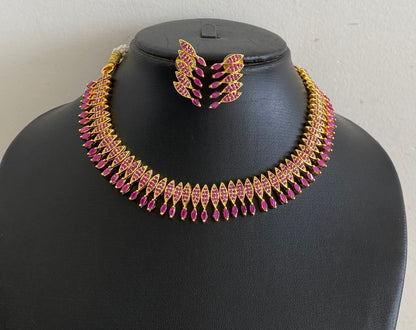 Gorgeous Gold Tone Ruby Necklace Set-dj08515