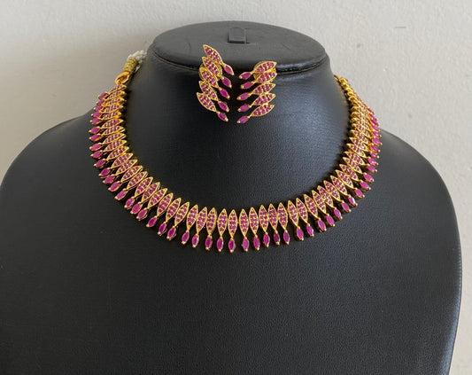 Gorgeous Gold Tone Ruby Necklace Set-dj08515