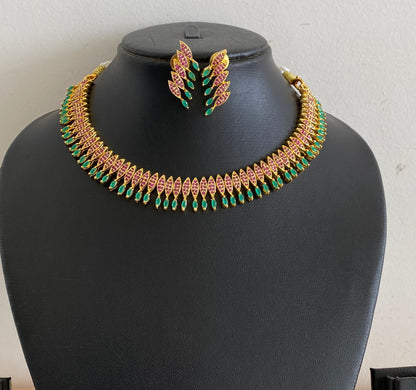 Gorgeous Gold Tone Ruby-emerald Necklace Set-dj08516