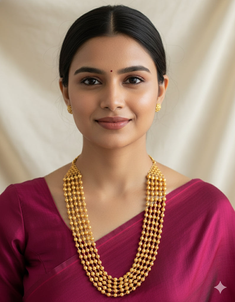 Gold tone multi layer ball chain mala/haar dj-47762