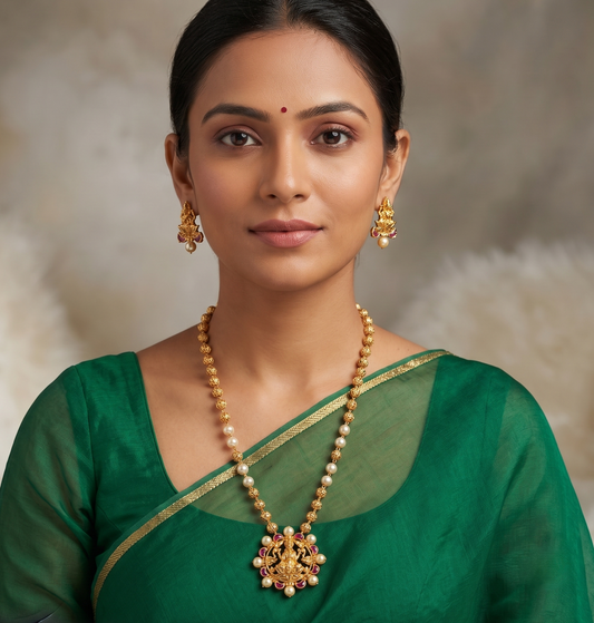 Gorgeous Gold Replica Real Uncut Ruby Lakshmi Necklace Set -dj08530