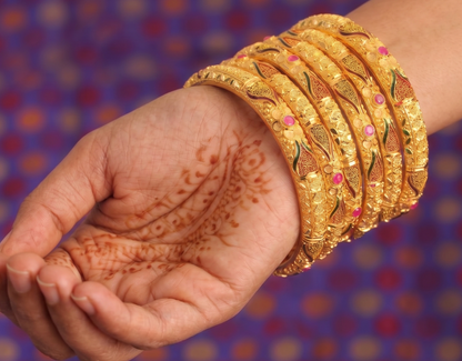 Gold forming Set Of 6 Ruby Bangles (2.4) dj08531