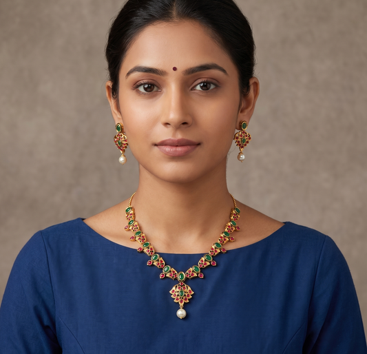 Royal Gold Tone Kemp-green Necklace Set-dj08555