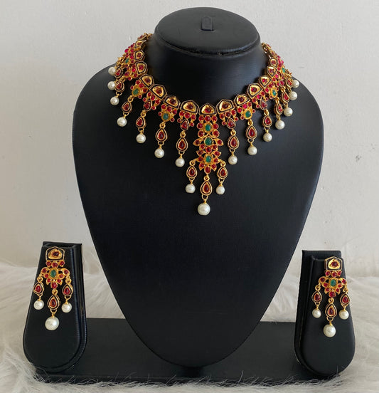 Gold Tone Kemp-green Pearl Necklace Set-dj08559