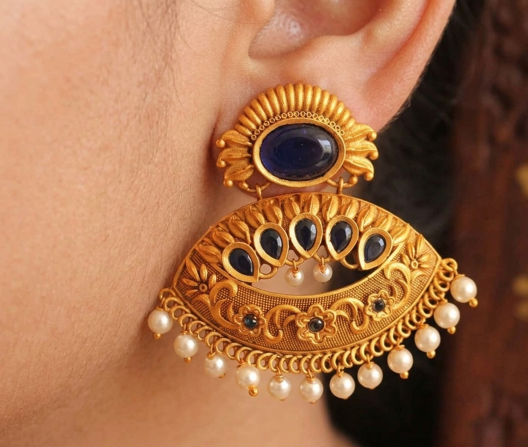 Royal Matte Finish Blue Party Wear Earrings-dj08565