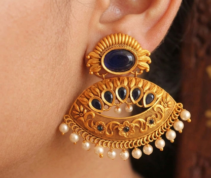 Royal Matte Finish Blue Party Wear Earrings-dj08565