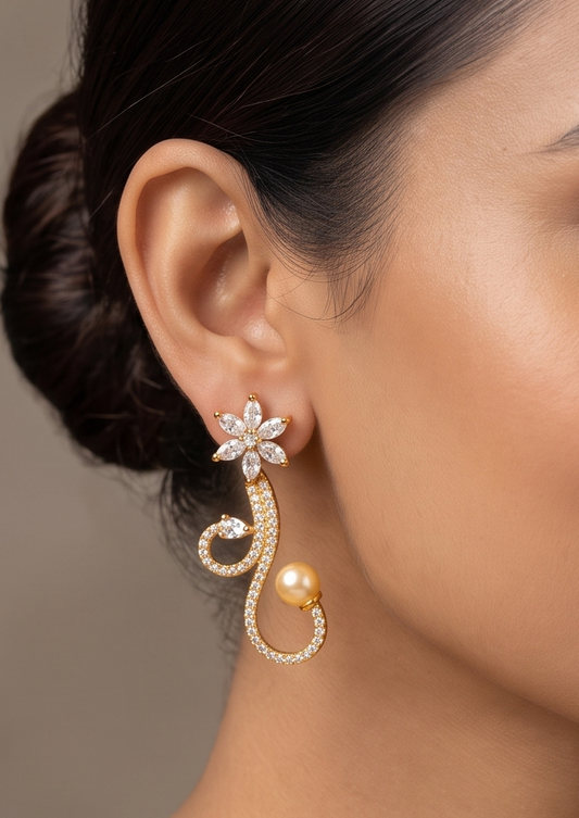 Lovely Gold Tone Cz Party Wear Earrings -dj08586