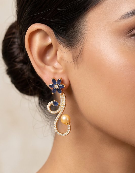 Lovely Gold Tone Cz-blue Party Wear Earrings -dj08588