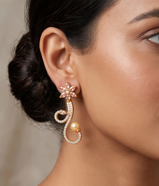 Lovely Gold Tone Cz-golden Party Wear Earrings -dj08590