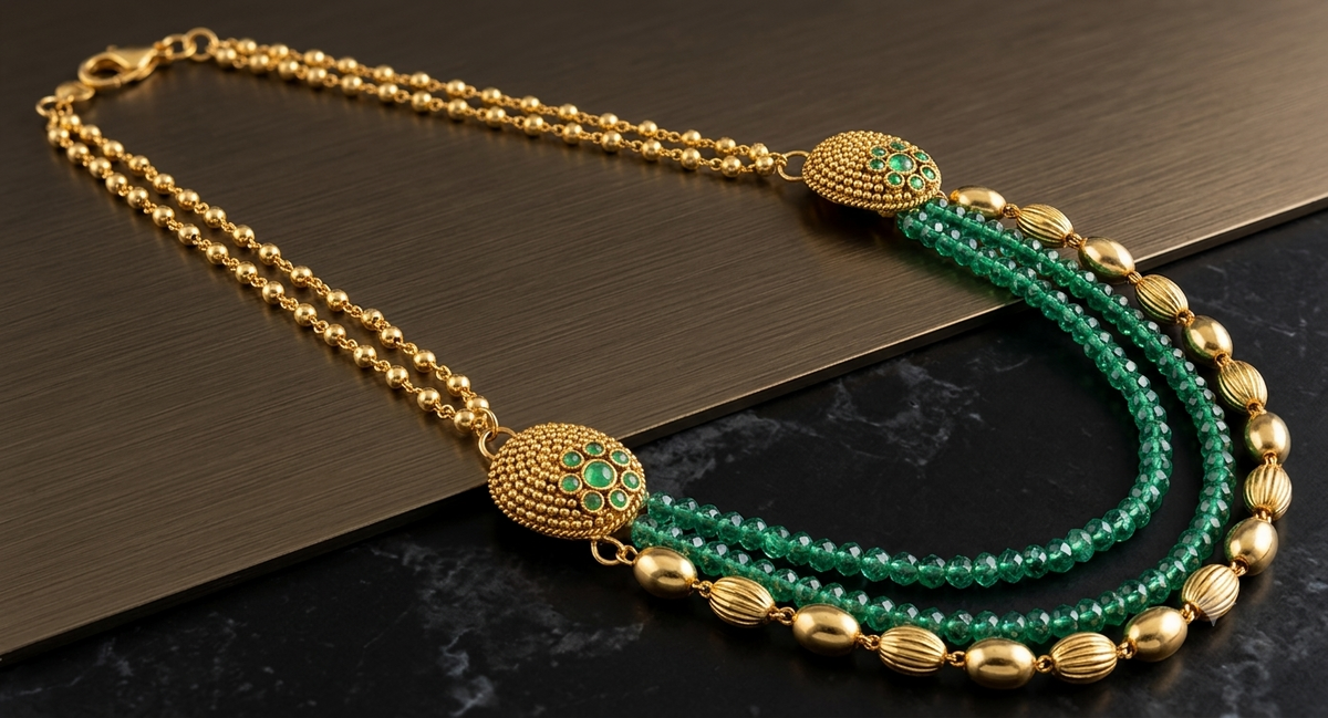 Beautiful Antique Handmade Peacock Green Crystal Necklace -dj08607