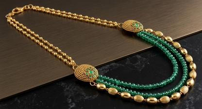 Beautiful Antique Handmade Peacock Green Crystal Necklace -dj08607