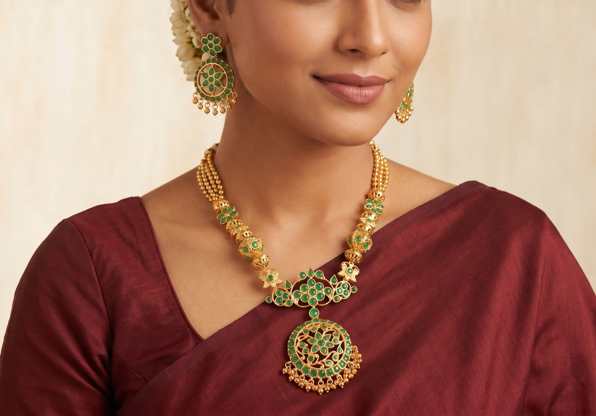 Gold Tone Emerald flower Short haar Set -dj08611