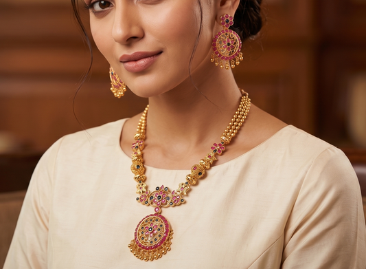 Gold tone Ruby-blue Short haar Set -dj08612