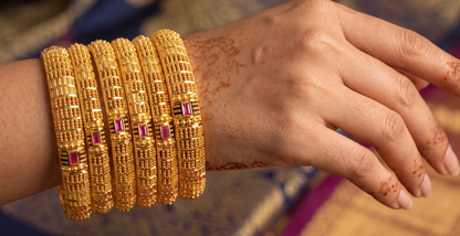 Gold forming ruby Set Of 6 Bangles(2.4) DJ08647