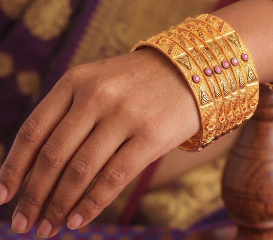 Gold forming Ruby Set Of 6 Designer Bangles(2.8)-dj08661