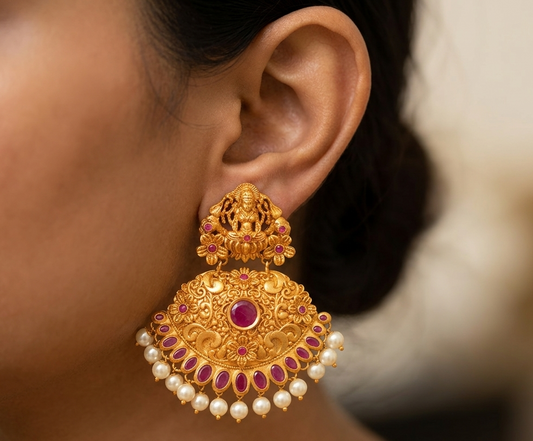 Antique Matte Finish Ruby Lakshmi Earrings-dj08674