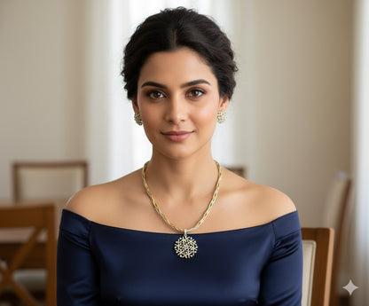 Two tone diamond look alike cz white kanti necklace set dj-49201