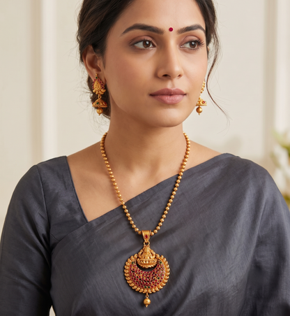 Antique kemp-green Lakshmi bali necklace set  dj-08691