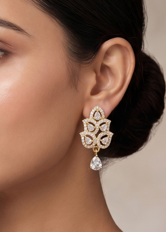 Royal Gold Tone Cz White Cute Earrings-dj08698