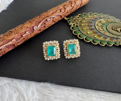 Gold tone turquoise block stone stud/earrings dj-52239