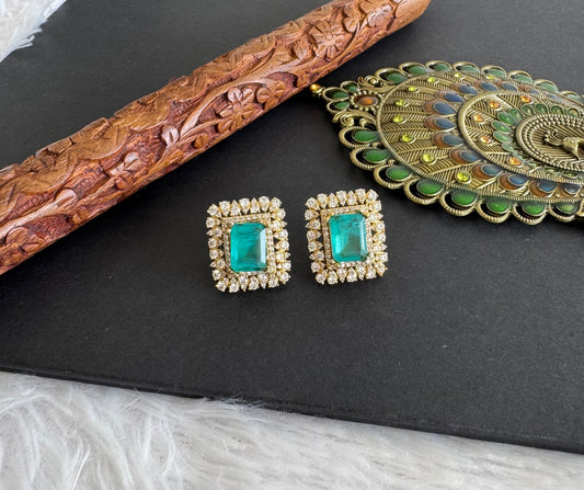 Gold tone turquoise block stone stud/earrings dj-52239