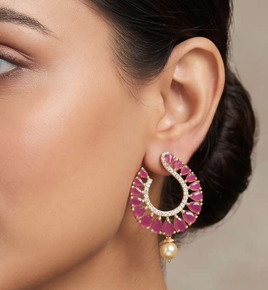 Royal Gold Tone Cz Ruby Studs -dj08702