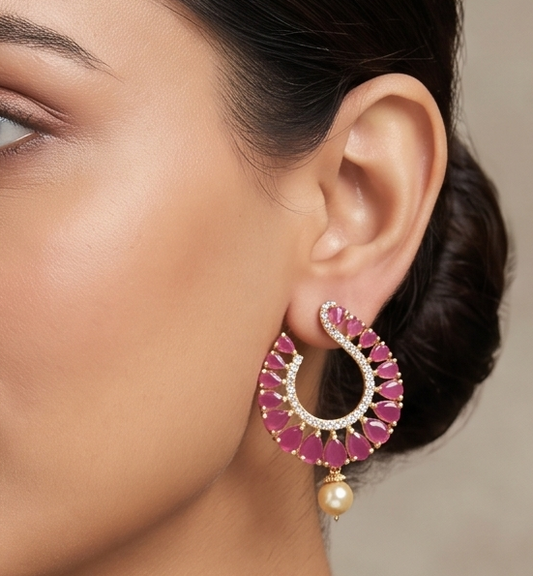 Royal Gold Tone Cz Ruby Studs -dj08702
