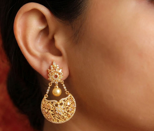 Unique Gold Tone Cz Golden Bali Earrings-dj08766