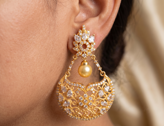 Unique Gold Tone Cz White Bali Earrings-dj08767