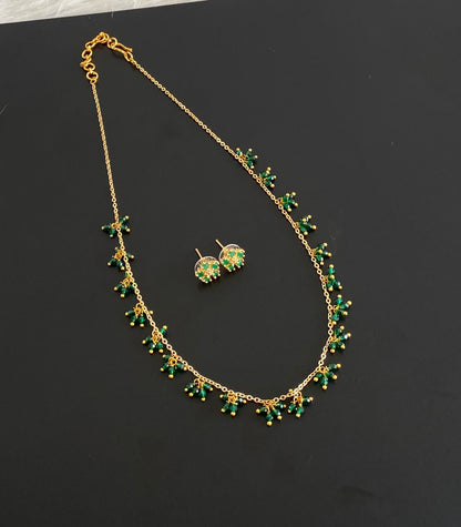 Gold tone green beaded necklace set dj-54796