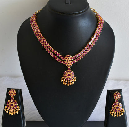 Matte finish ruby double layer attigai/necklace set dj-53182