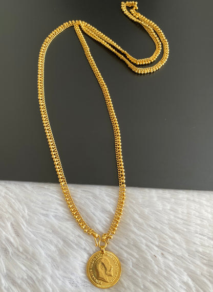 Gold tone 30 inches chain head coin pendant dj-52915