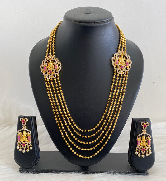Gold tone multilayer cz ruby lakshmi necklace set dj-08850