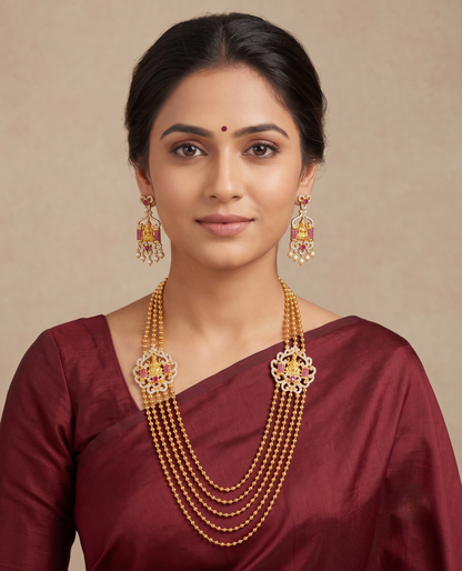 Gold tone multilayer cz ruby lakshmi necklace set dj-08850