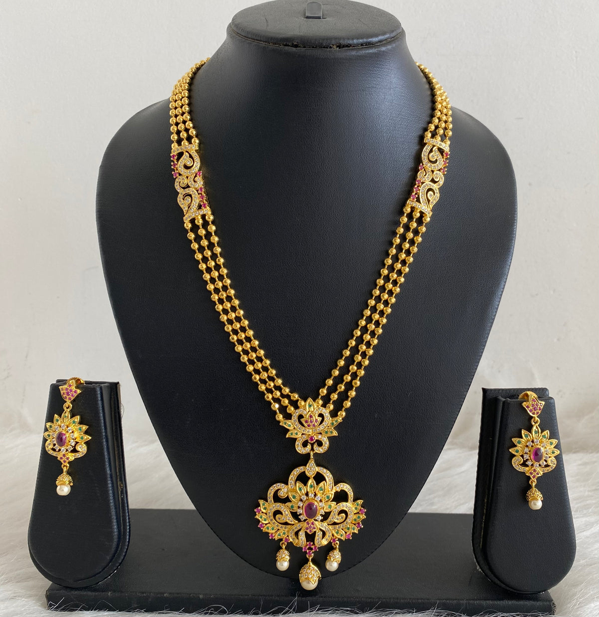Gold Tone Multilayer Cz Kemp-green Necklace Set-dj08854