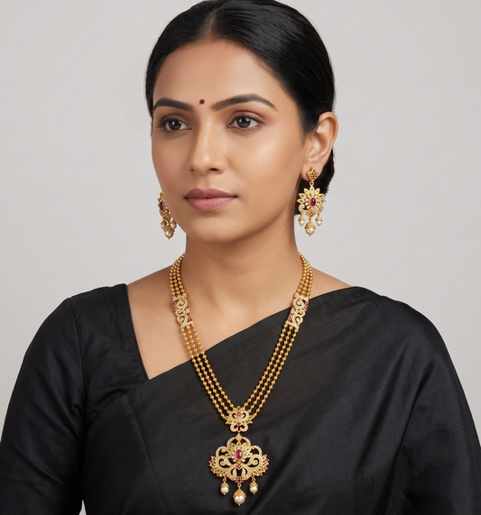 Gold Tone Multilayer Cz Kemp-green Necklace Set-dj08854