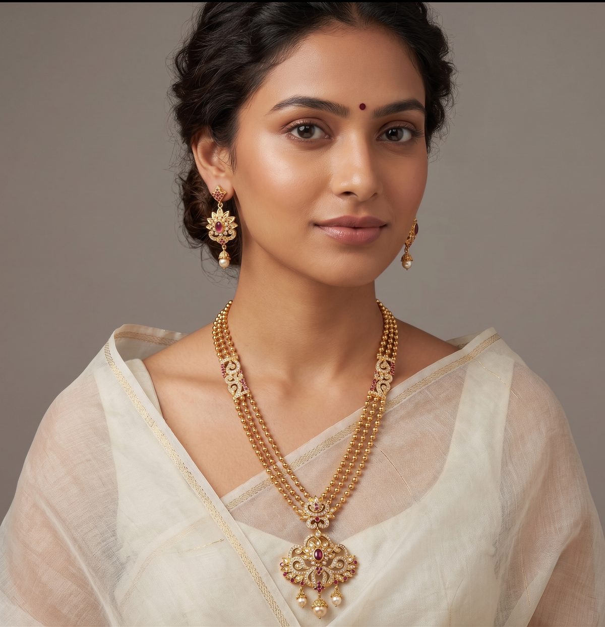 Gold Tone Multilayer Cz Kemp Necklace Set-dj08855