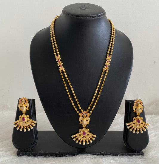 Royal Gold Tone Multilayer Cz Ruby Peacock Necklace Set-dj08860