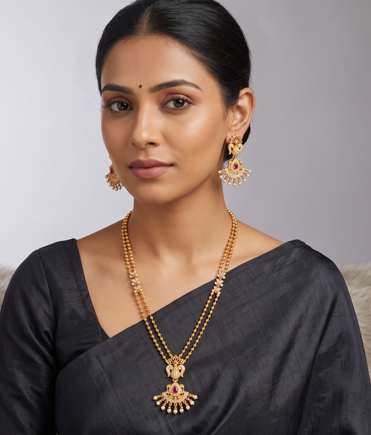 Royal Gold Tone Multilayer Cz Ruby Peacock Necklace Set-dj08860