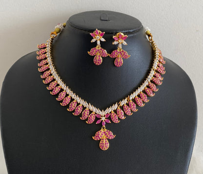Beautiful Gold Tone Ruby Mango Necklace Set-dj08878