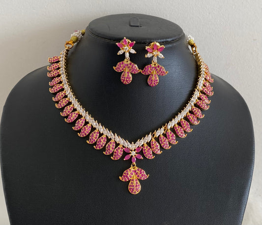 Beautiful Gold Tone Ruby Mango Necklace Set-dj08878