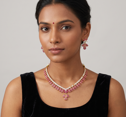 Beautiful Gold Tone Ruby Mango Necklace Set-dj08878