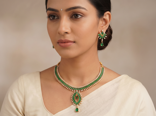 Beautiful Gold Tone Bottle Green Necklace Set-dj08882