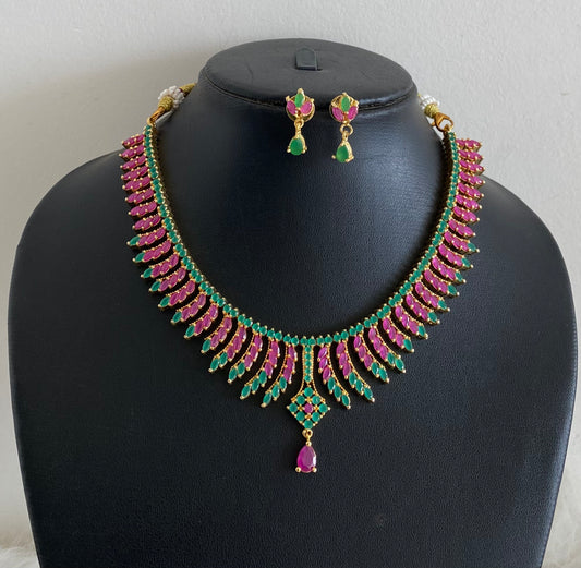Beautiful Gold Tone Ruby-emerald Necklace Set-dj08885