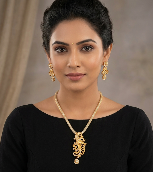 Matte Finish cz peacock necklace set-dj08912