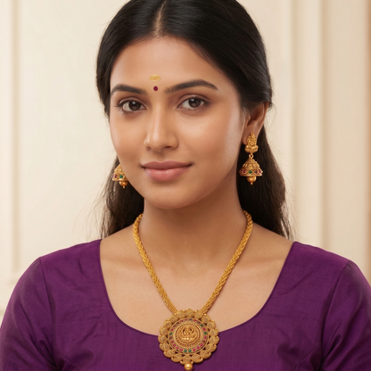 Antique gold tone Kemp-green Lakshmi Necklace Set-dj08922
