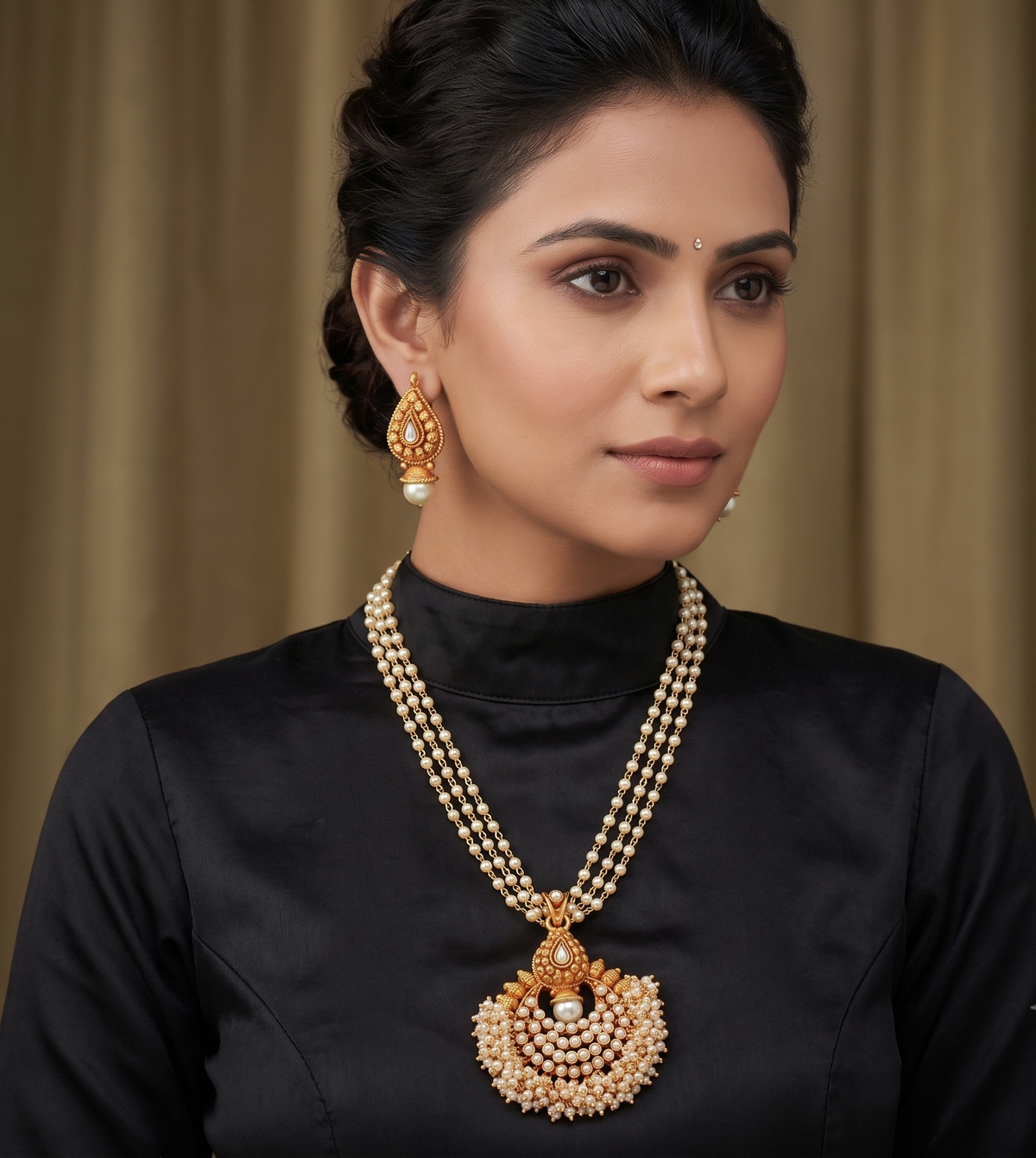 Beautiful Antique Pearl Mango Bali Necklace Set-dj08924