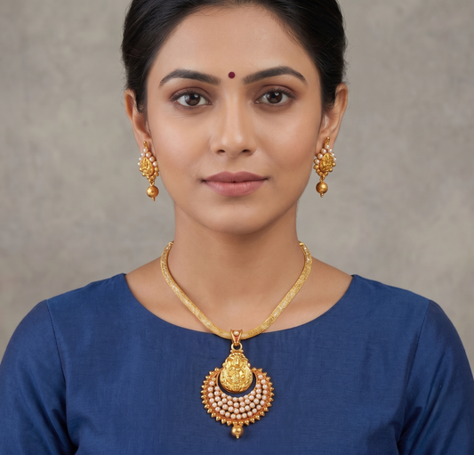 Beautiful Antique Pearl Lakshmi Bali Necklace Set-dj08930